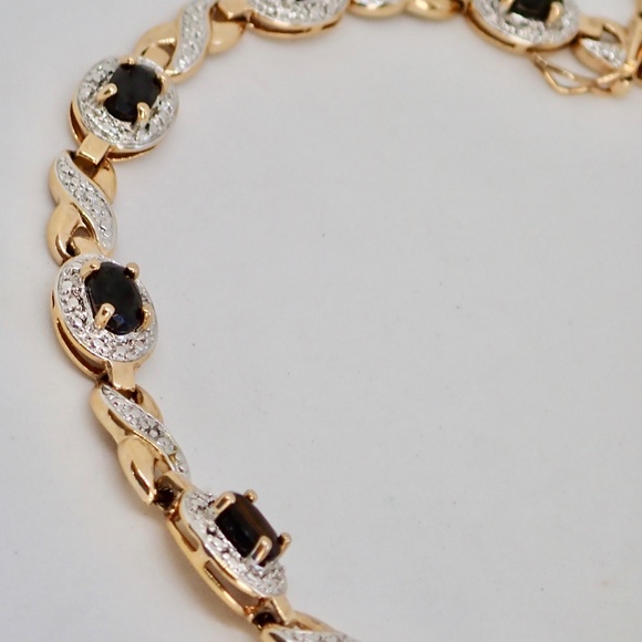 Sapphires Sterling Silver .925 Gold Tone Tennis Bracelet XO Link Chain 7.5" Gems - Picture 10 of 12